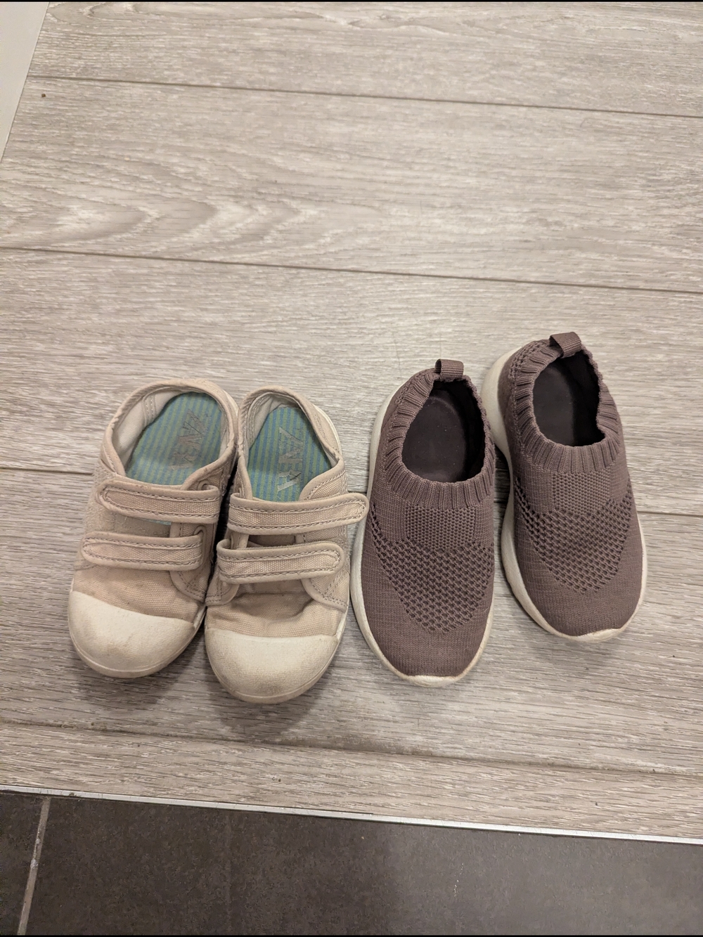 Kids Neutral Slip-On Sneakers and Velcro Shoes - Taupe Toddler 7